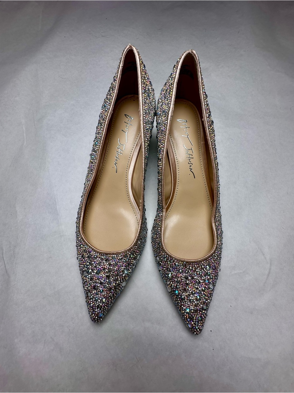 Betsey Johnson Iridescent Silver rhinestone Pointed Heels 6 - Picture 7 of 8